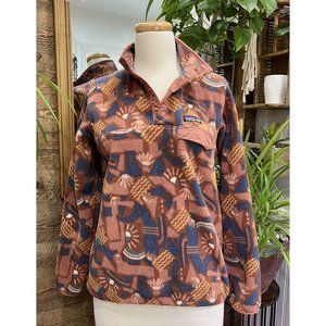 Patagonia L Synchilla Canyon Block Big Sisu Brown Pink Geometric Fleece Boho